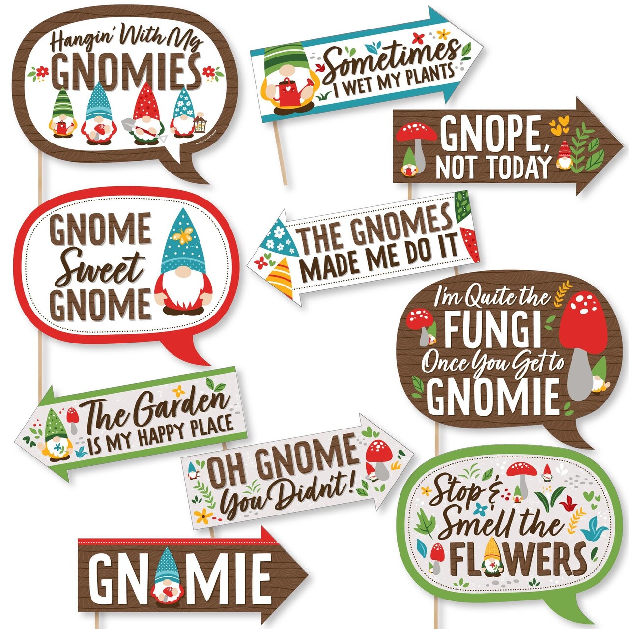 Big Dot of Happiness Funny Garden Gnomes - Forest Gnome Party Photo Booth Props Kit - 10 Piece